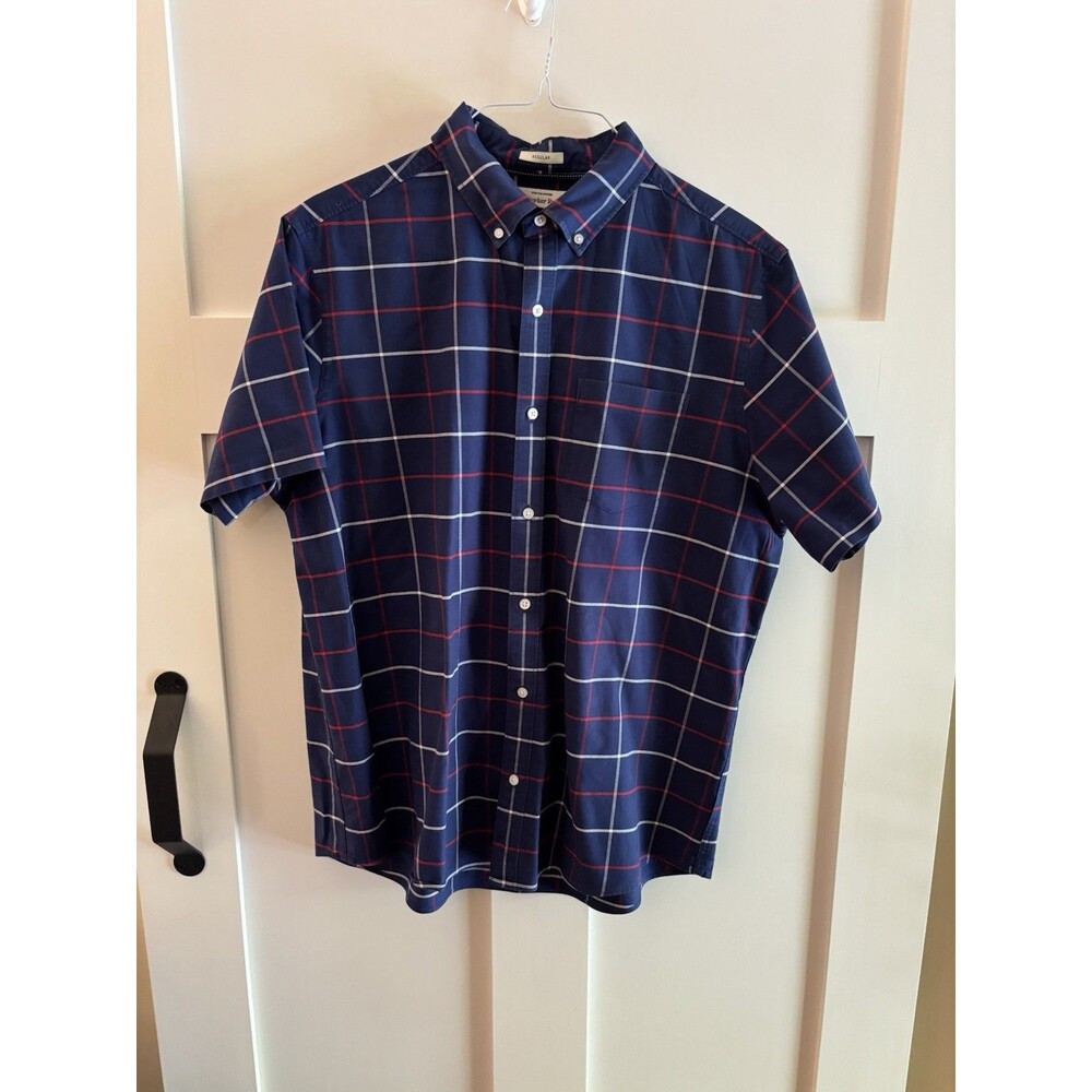 Hawker Rye Button Down Shirt Men’s Large Blue Red Plaid Short Sleeve Patriotic
